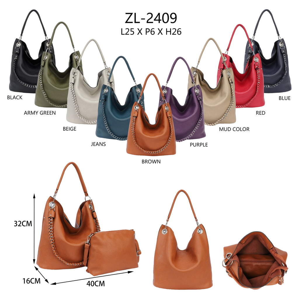 Chain-Trimmed Mother-Daughter Bucket Bag Set - with Removable Inner Pouch