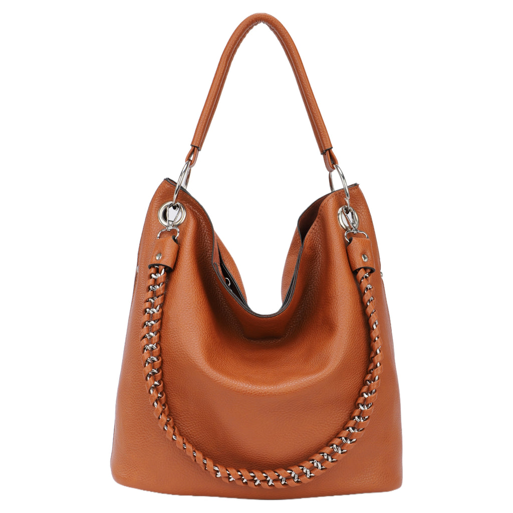 Chain-Trimmed Mother-Daughter Bucket Bag Set - with Removable Inner Pouch