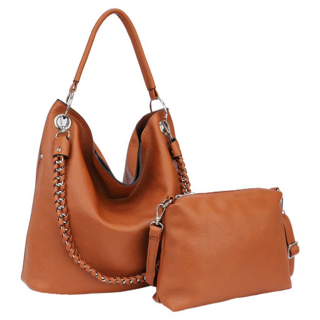 Chain-Trimmed Mother-Daughter Bucket Bag Set - with Removable Inner Pouch