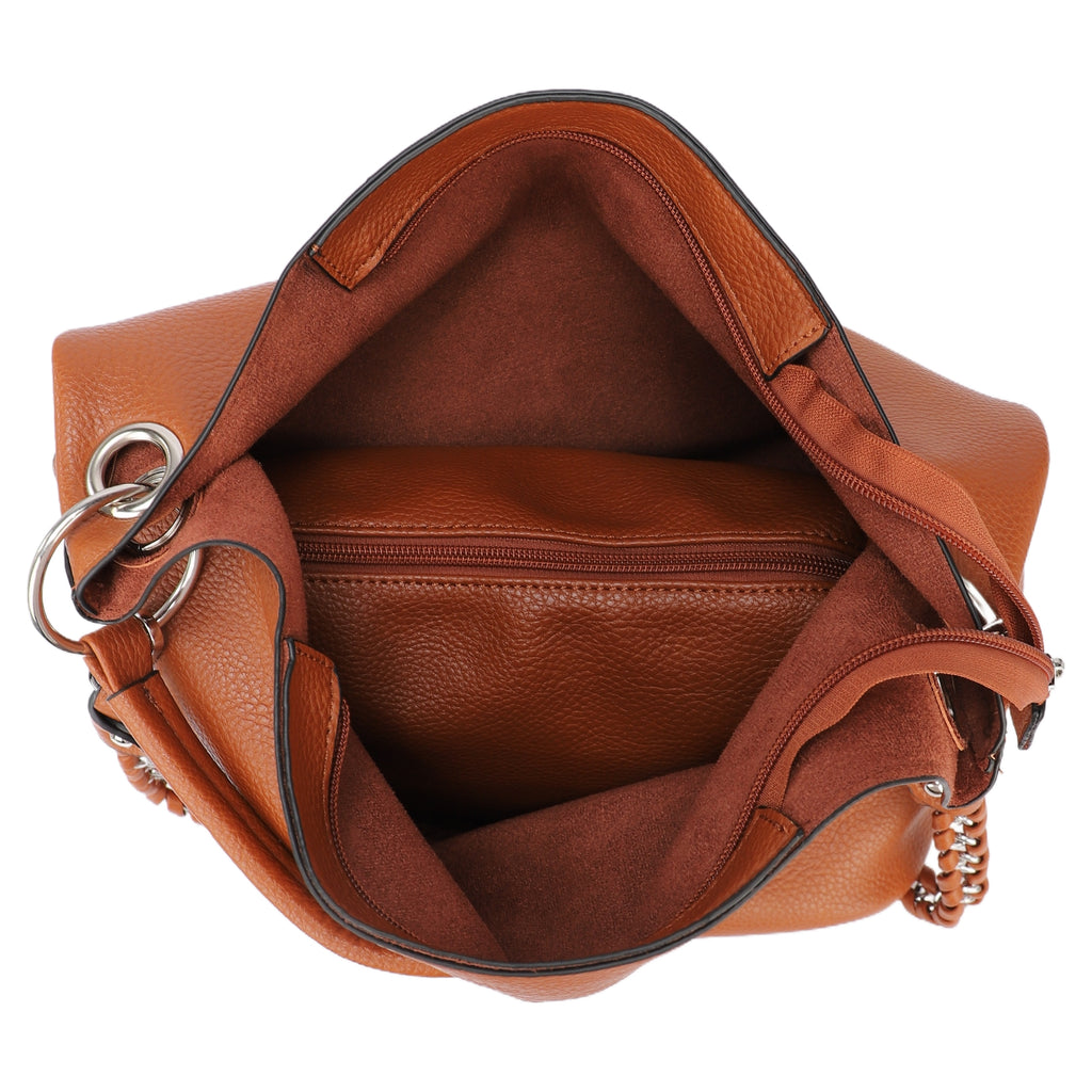 Chain-Trimmed Mother-Daughter Bucket Bag Set - with Removable Inner Pouch
